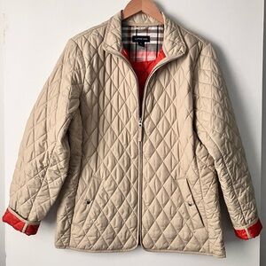 Lands’ End lightweight Quilted Jacket Coat Light Tan Beige Polyester Zip…